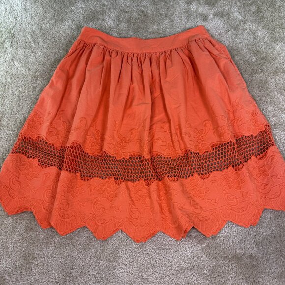 ASOS Women's Red Peasant Skirt Size 12 Crochet Side Zip Mini Boho Summer E586 - Picture 6 of 9